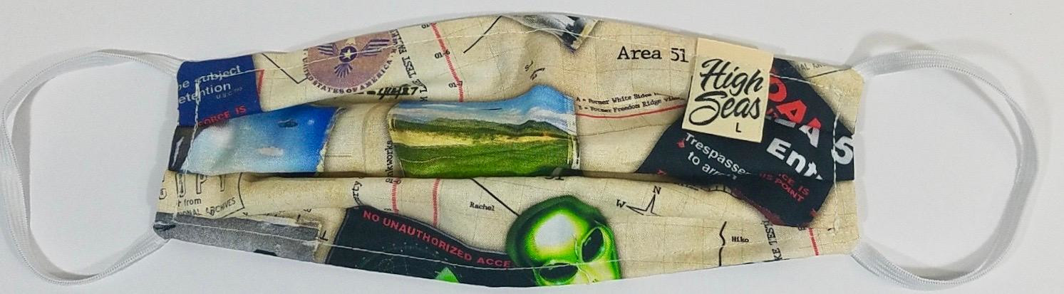 Area 51 Alien Face Mask  Made in USA of 100% Cotton